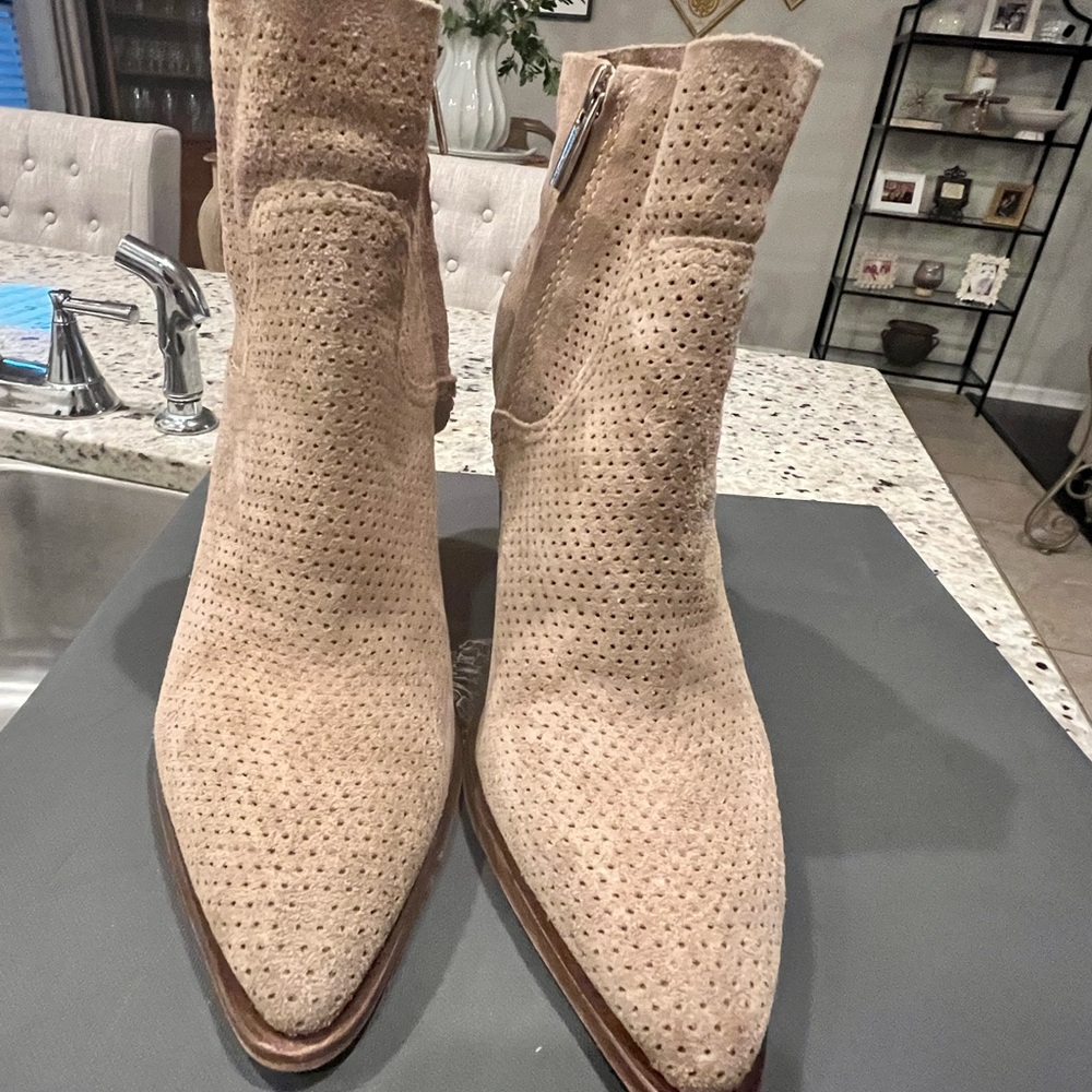 Vince Camuto Beige Perforated Ankle Booties